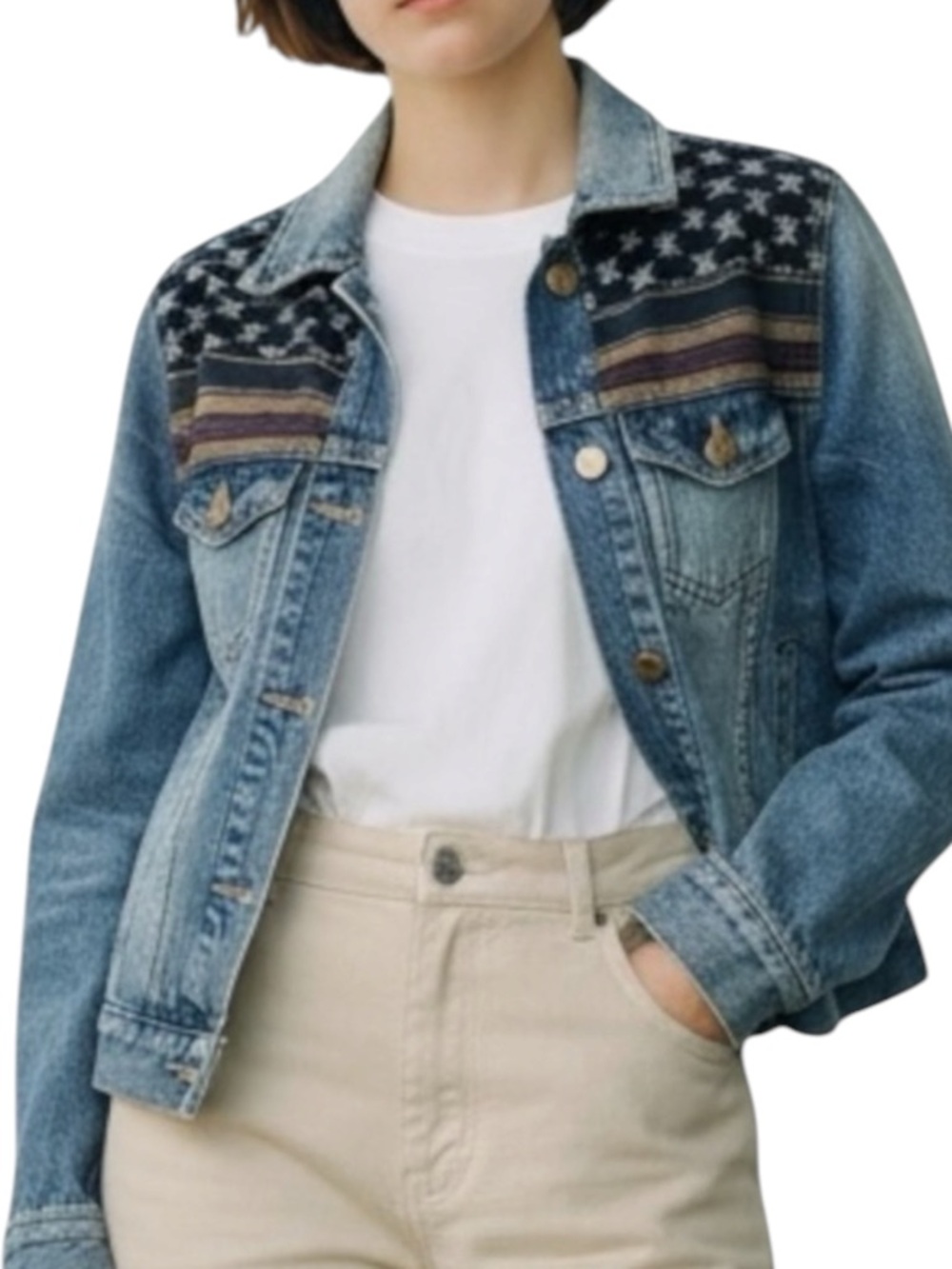 MADEWELL Boho American Flag Embellished Jean Jacket Size XS -- GORGEOUS!!!